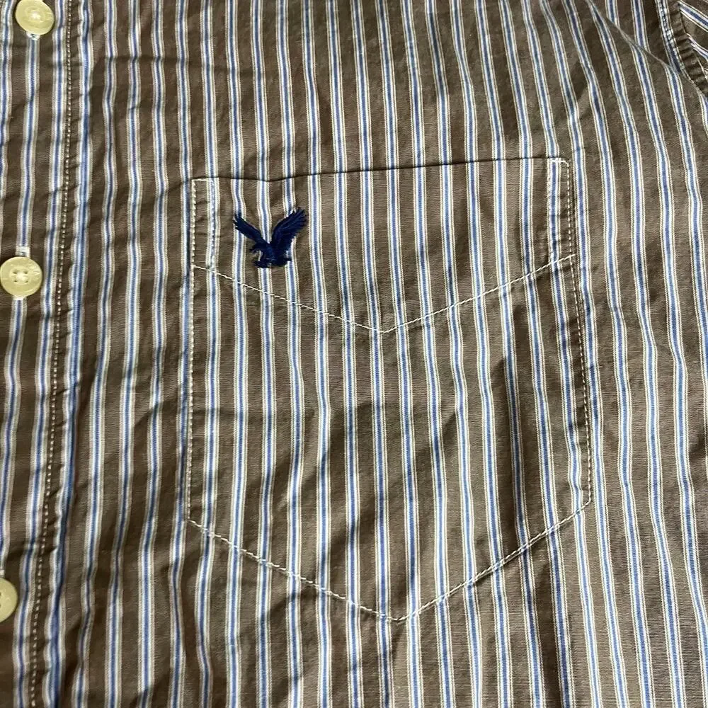American Eagle Men's L Vintage Fit Striped Button Down Shirt Brown Tan Long SLV